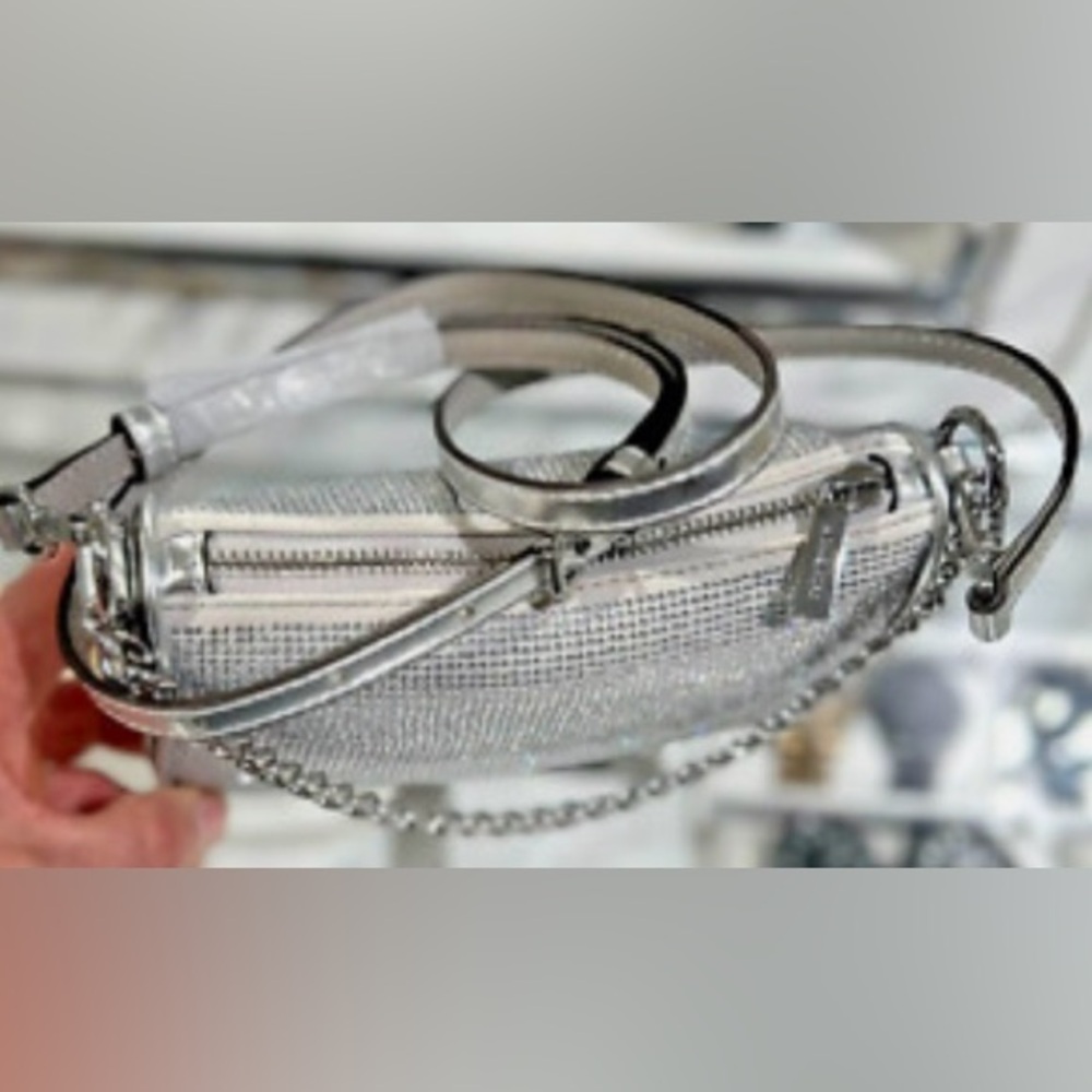 Michael Kors Carmela Small Silver
Sparkling Rhinestone Pouchette and Crossbody - Picture 9 of 10